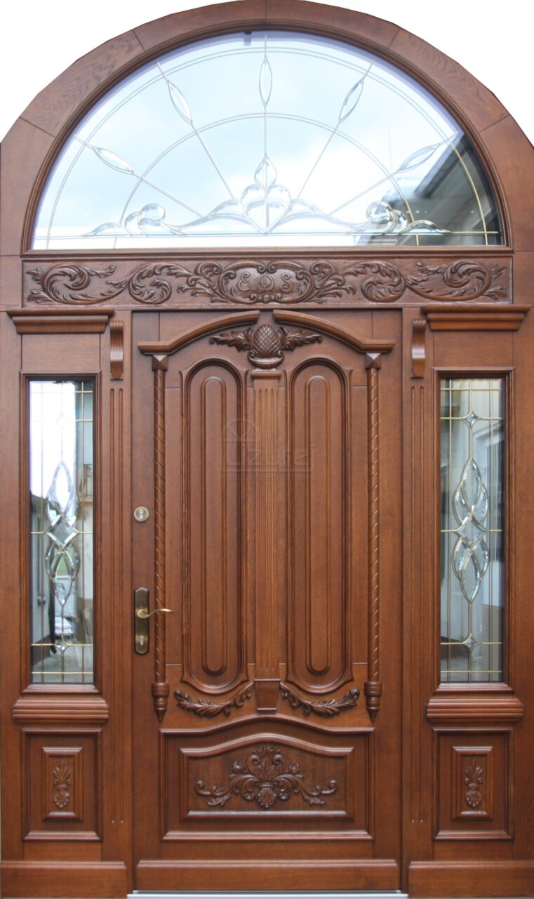 Drzwi zewnętrzne drewniane z łukiem Parkowa Snycerka LZ637